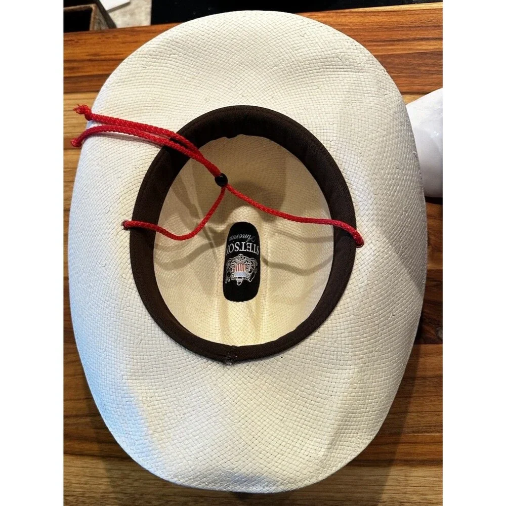 STETSON STRAW COWBOY WESTERN HAT American Flag Band W/ Drawsting 54cm Or 6 3/4